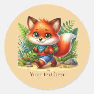 Cute backpacking fox customisable classic round sticker
