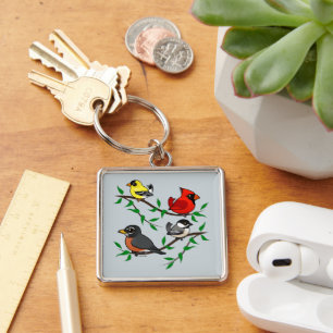 Cute Backyard Birds Key Ring