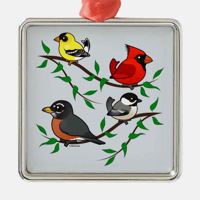 Cute Backyard Birds Metal Ornament (Front)