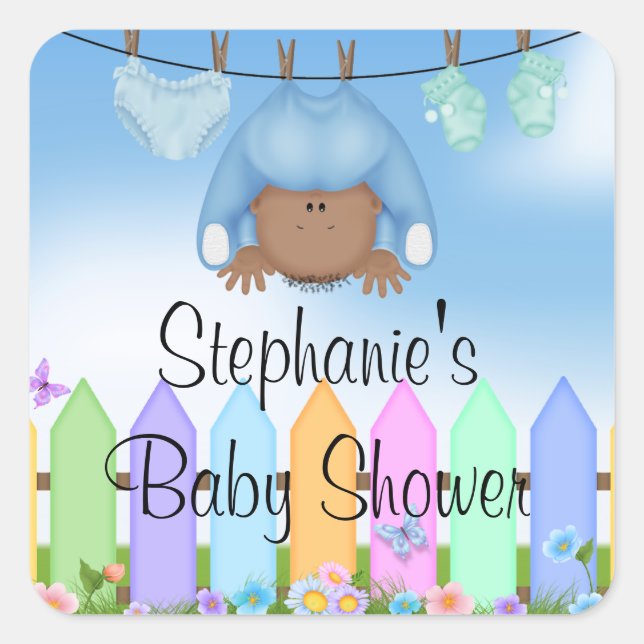 Cute Backyard Clothes Line Baby Shower Sticker (Front)