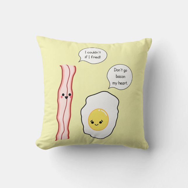Cute Bacon and Egg Cartoon Cushion (Front)
