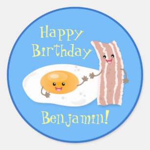 Cute bacon and egg cartoon illustration classic round sticker