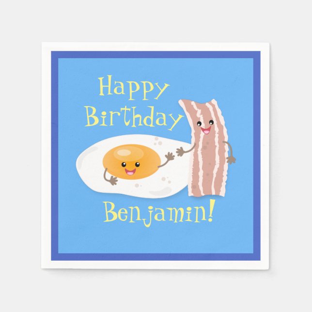 Cute bacon and egg cartoon illustration napkin (Front)