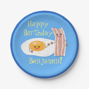 Cute bacon and egg cartoon illustration paper plate