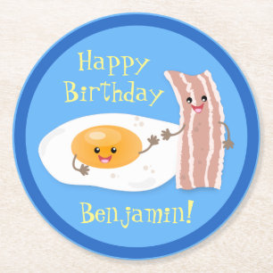 Cute bacon and egg cartoon illustration round paper coaster