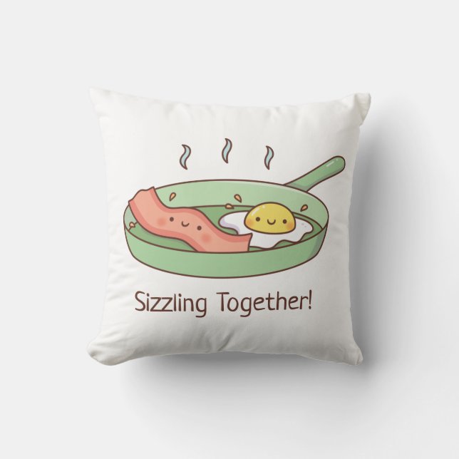 Cute Bacon and Egg Sizzling Together Couple Cushion (Front)
