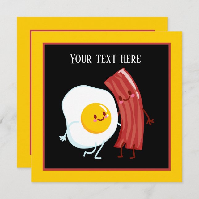 Cute bacon and eggs breakfast party  invitation (Front/Back)