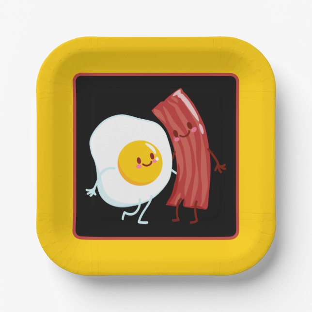 Cute bacon and eggs breakfast party paper plate (Front)