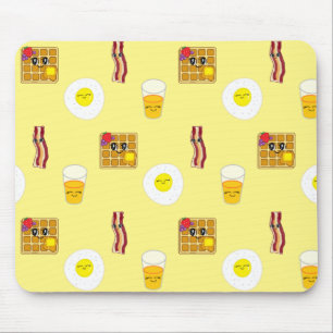 Cute Bacon, Eggs and Waffles Cartoons Mouse Pad