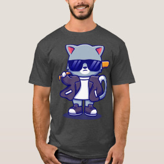 Cute Bad Cat Wearing Suit And Sunglasses With Base T-Shirt