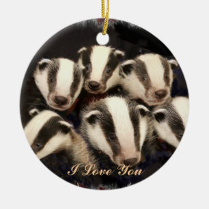 Cute Badger Cubs Ceramic Tree Decoration