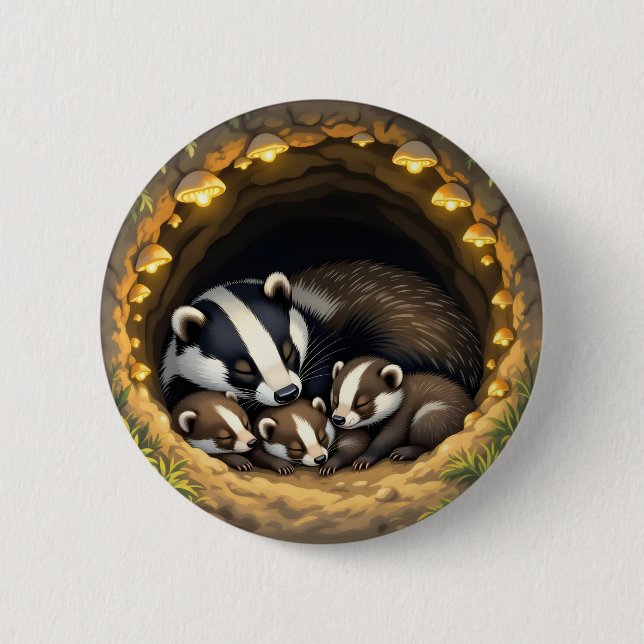 Cute  Badger Family Napping 6 Cm Round Badge (Front)