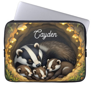 Cute Badger Family Personalised Laptop Sleeve