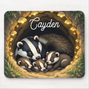 Cute Badger Family Personalised Mouse Pad