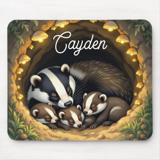 Cute  Badger Family Personalised Mouse Pad (Front)