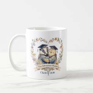 Cute Badger & Penguin Graduation Hug Personalised Coffee Mug