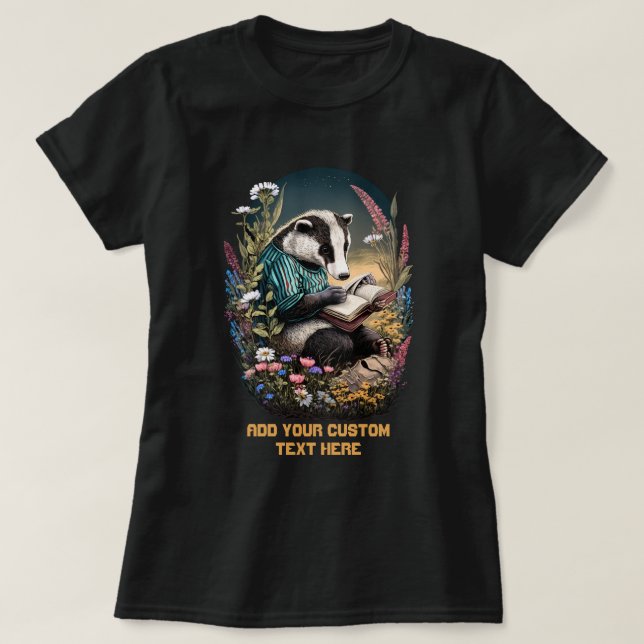 Cute Badger Reading a Book, Badger Lovers T-Shirt (Design Front)