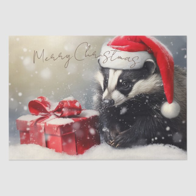 Cute Badger Winter Christmas Tissue Paper (Front)