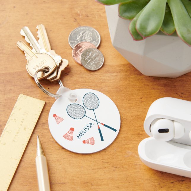 Cute Badminton Birdie Racquet CUSTOM Retro Key Ring (Desk)