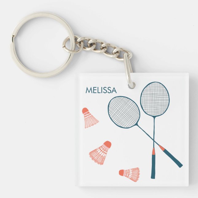 Cute Badminton Birdie Racquet CUSTOM Retro Key Ring (Front)