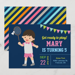Cute Badminton Girl Birthday Party Invitation