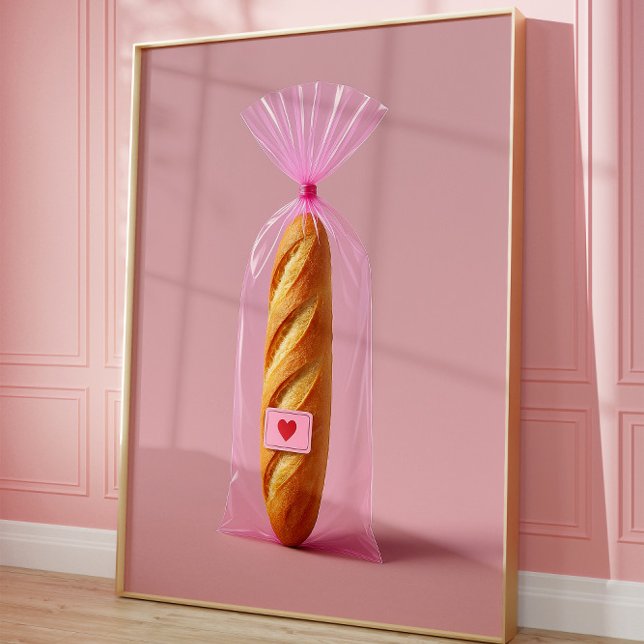 Cute Baguette Art Print, Cosy Trendy Bread Kitchen Poster (Trendy Bread art)