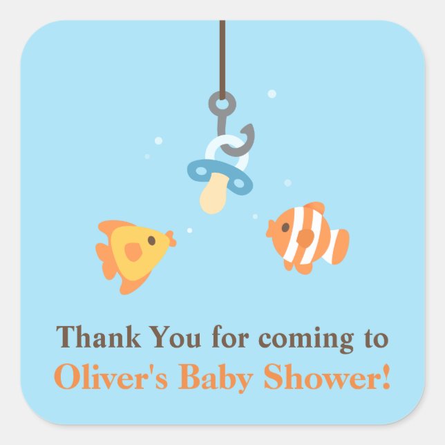 Cute Bait Fishing Baby Shower Thank You Stickers (Front)