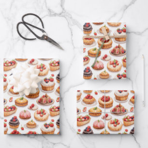 Cute baked sweets berries tiled pattern  wrapping paper sheet