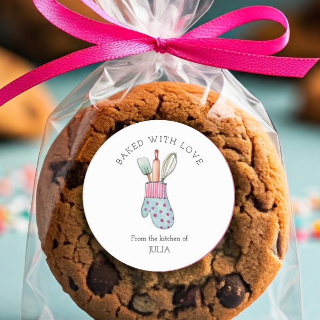 Cute  "Baked with love"  Classic Round Sticker (Creator Uploaded)