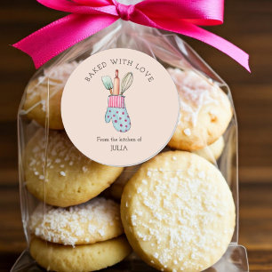 Cute  "Baked with love" Classic Round Sticker
