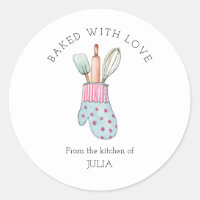 Cute  "Baked with love"  Classic Round Sticker