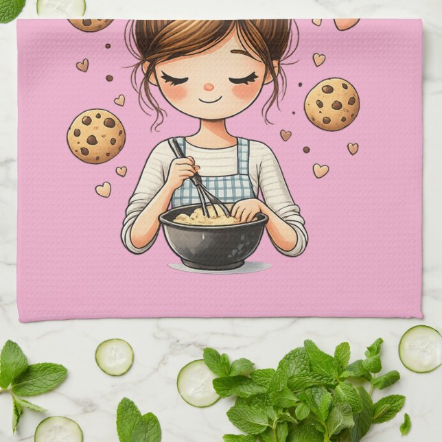 Cute Baker Girl Just One More Cookie Tea Towel (Folded)