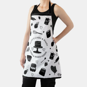 Cute Baker Pastry Chef Baking Utensils Black White Apron