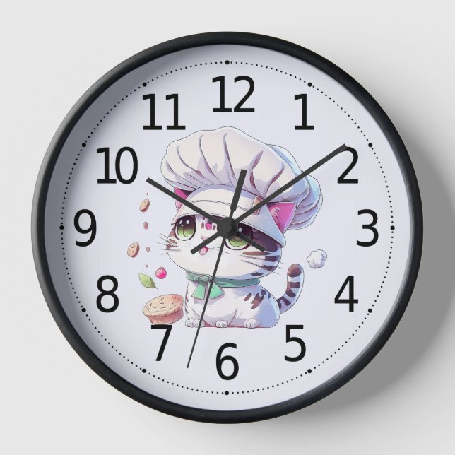 Cute Baker Pastry Chef Cat Kitten with Bread | Clock (Front)