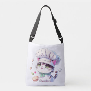 Cute Baker Pastry Chef Cat Kitten with Bread   Crossbody Bag