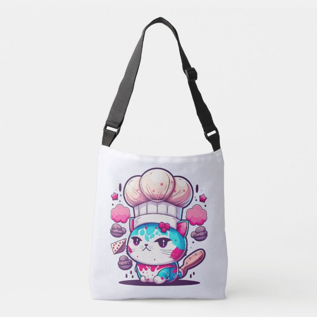 Cute Baker Pastry Chef Cat Kitten with Bread | Crossbody Bag (Front)