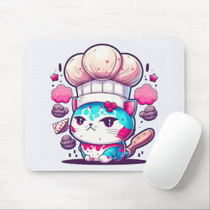 Cute Baker Pastry Chef Cat Kitten with Bread   Mouse Pad