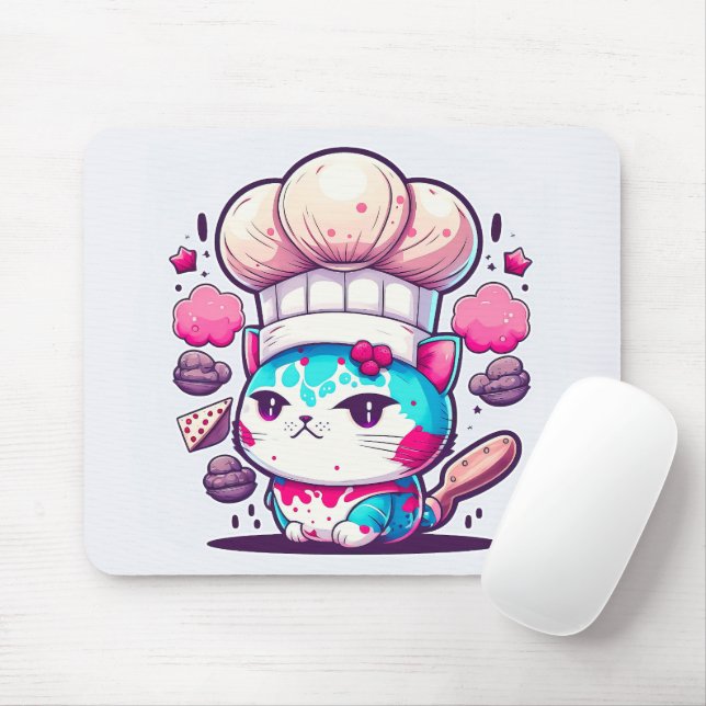 Cute Baker Pastry Chef Cat Kitten with Bread | Mouse Pad (With Mouse)