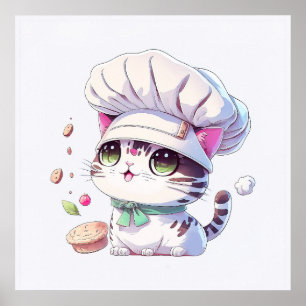 Cute Baker Pastry Chef Cat Kitten with Bread Poster