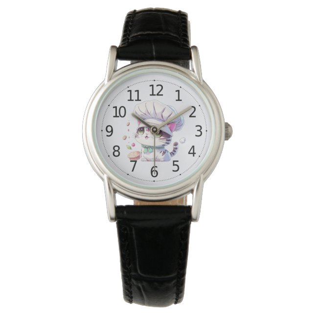 Cute Baker Pastry Chef Cat Kitten with Bread | Watch (Front)