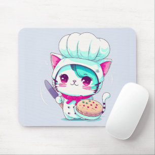 Cute Baker Pastry Chef Cat with Cake and Knife   Mouse Pad