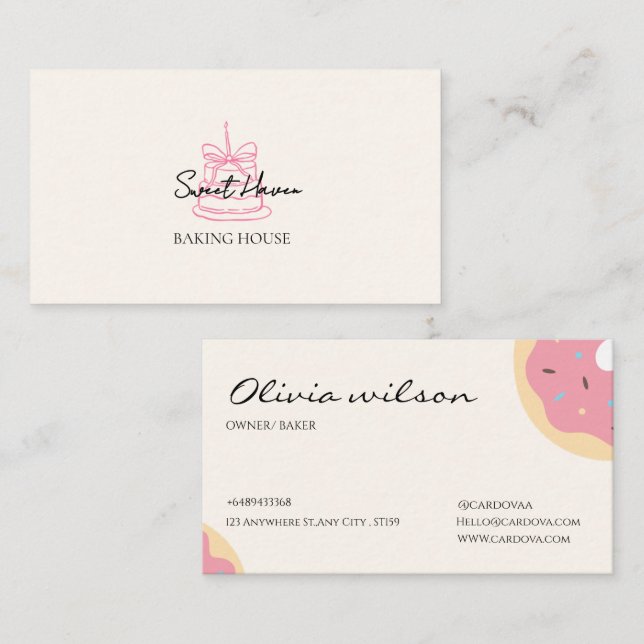 Cute Bakery Business Card Template | Cake & Desser (Front/Back)