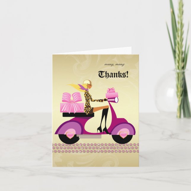 Cute Bakery Gift Box Scooter Girl Thank You Card (Front)