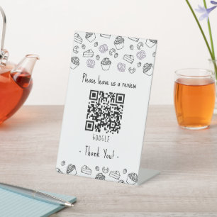 Cute Bakery Pastry Leave A Review QR Code Pedestal Sign