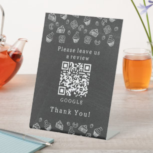 Cute Bakery Pastry Leave A Review QR Code Pedestal Sign
