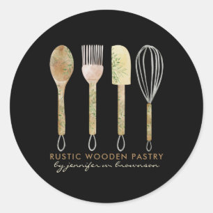Cute Bakery tools Logo Black Chef Classic Round Sticker
