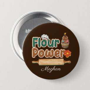 cute baking lovers flour power add name 7.5 cm round badge