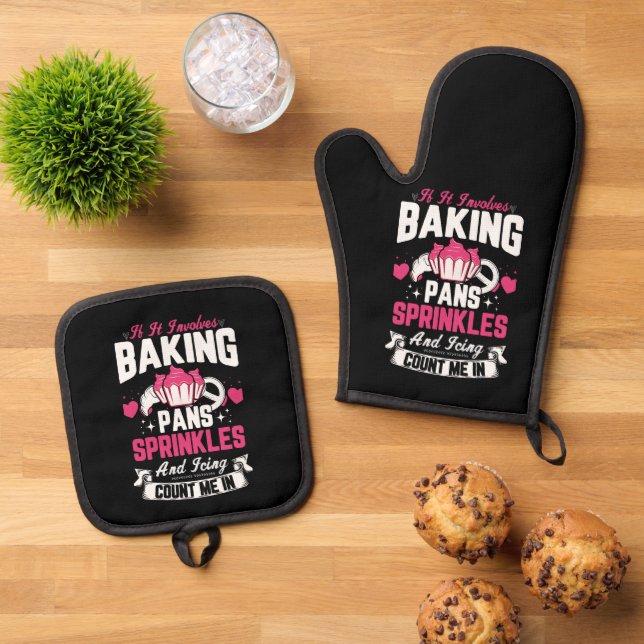 Cute baking lovers word art  oven mitt & pot holder set (Top Down)