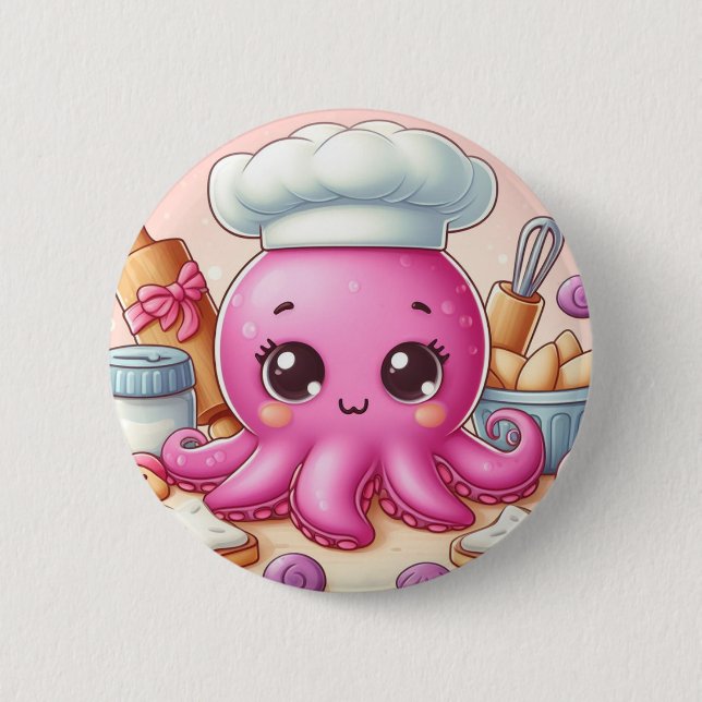 Cute baking octopus button (Front)
