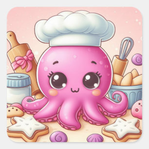 Cute baking octopus square sticker